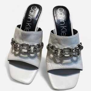 Calvin Klein Silver Chain White Mules